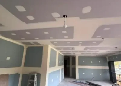 Plastering company work in Yeronga with bulkhead ceiling sections jointed across an open living space