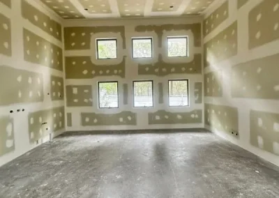 Plastering company work in Yeronga with feature square windows jointed across ceiling and walls